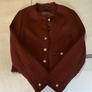 rag & bone Rust Fringe-Trim Tailored Jacket with Gold Buttons